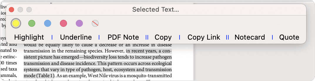 Bookends PDF annotation options